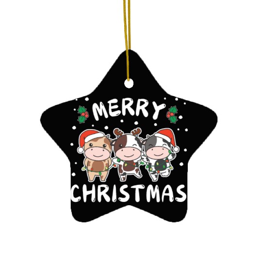 Merry Christmas Cute Cow Festive Lights Cow Ceramic Ornaments
