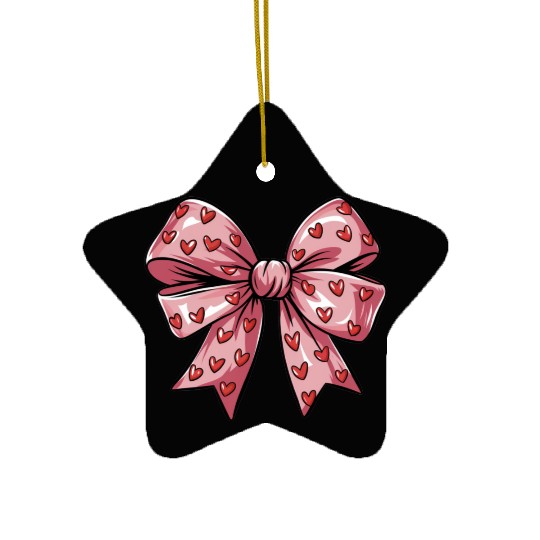 Valentines day Heart Coquette Bow Ceramic Ornaments