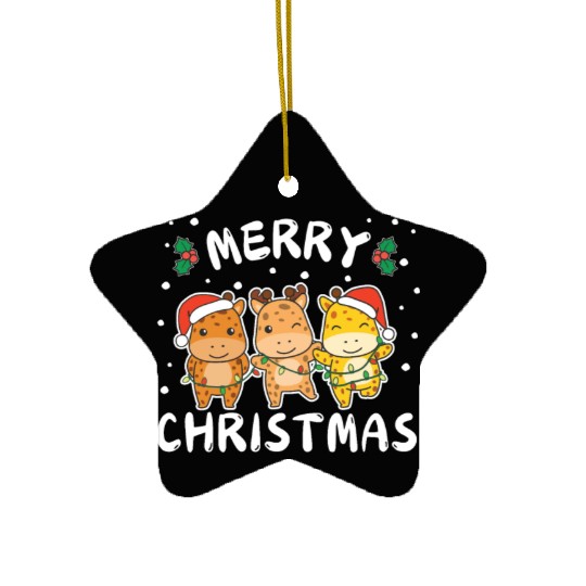 Merry Christmas Cute Giraffe Festive Lights Ceramic Ornaments
