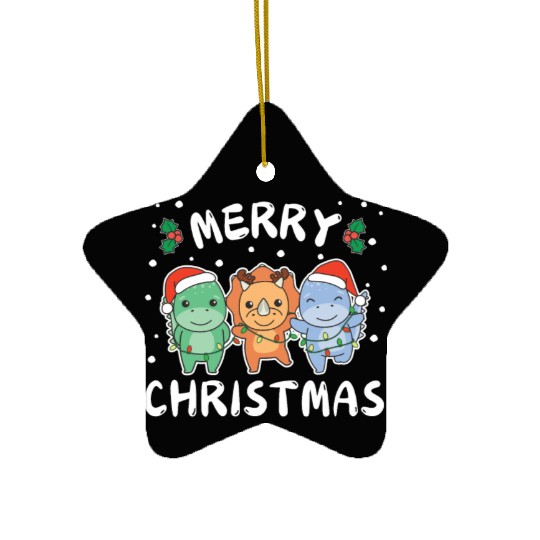 Merry Christmas Cute Dino Festive Lights Dino Ceramic Ornaments