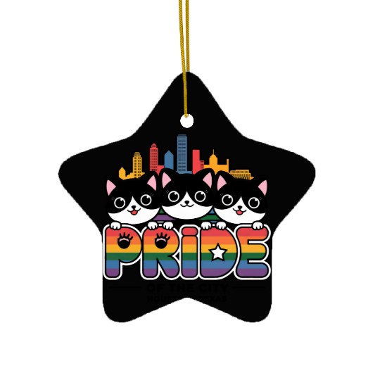 Pride of Houston City Texas USA Rainbow Flag Ceramic Ornaments