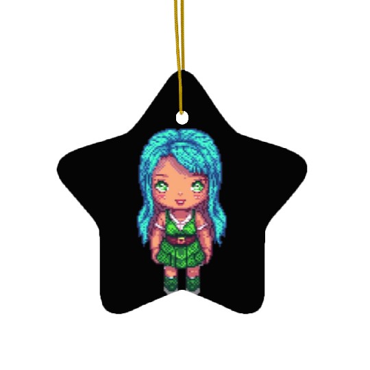 Mystic Emerald Sprite - Pixel Art Design Ceramic Ornaments