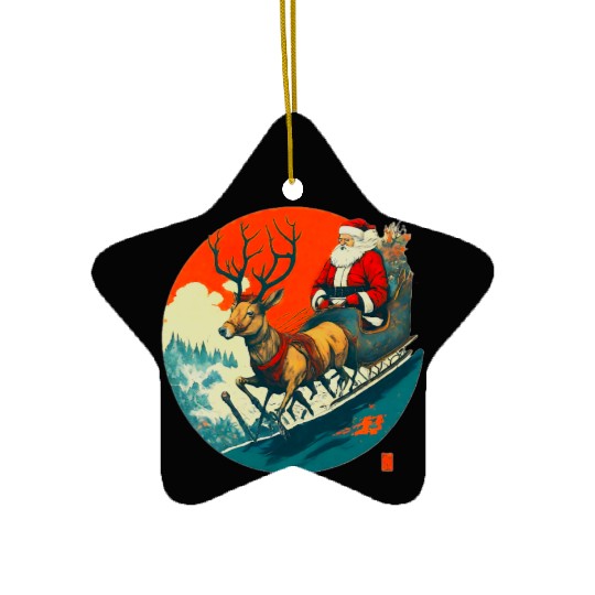 Santa Claus Flying Reindeer Christmas Festive Ceramic Ornaments