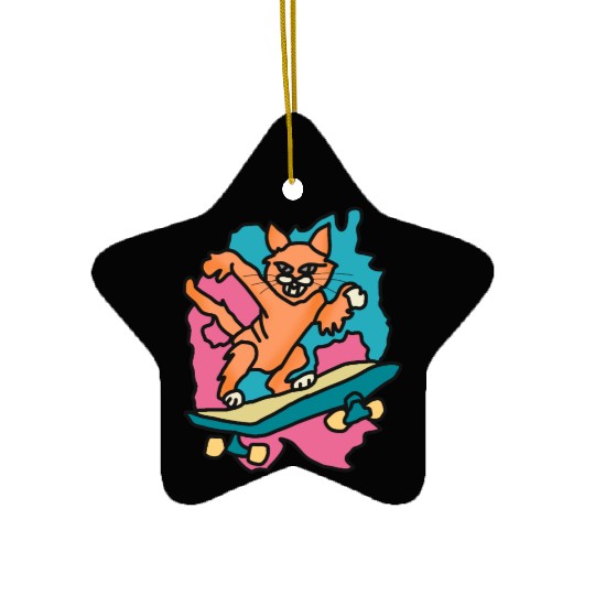 Street Retro Cat on Skateboard | Funny Ceramic Ornaments