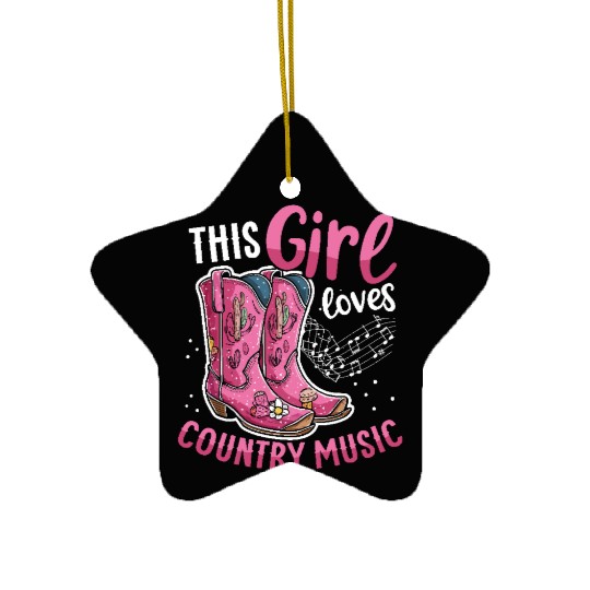 This girl Loves Country Music Pink Cowboy Boots Ceramic Ornaments