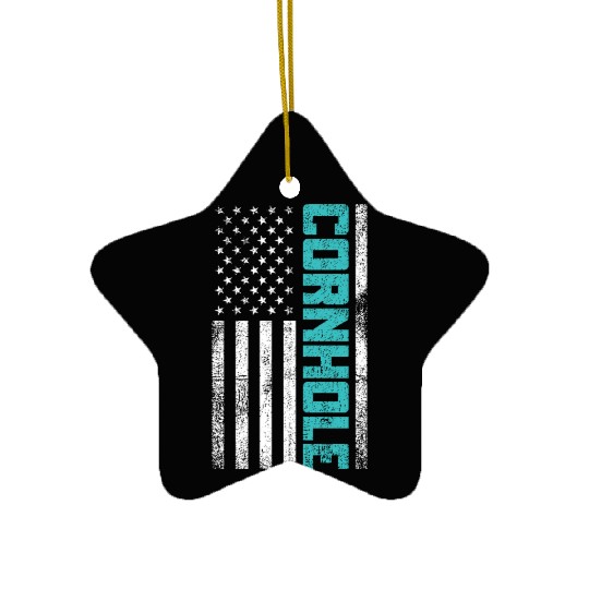 Cornhole Usa Flag Ceramic Ornaments