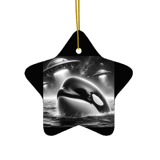 Killer whale Funny Graphic Selfie with UFOs Weird Ceramic Ornaments