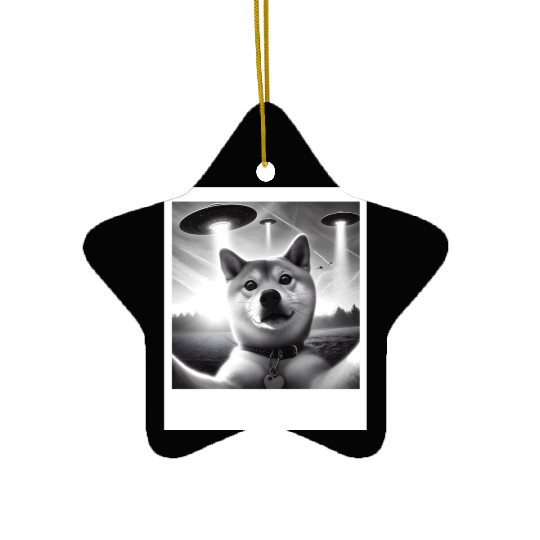 Shiba Inu Dog Dad Mom Funny Graphic Selfie UFOs We Ceramic Ornaments