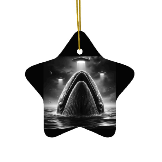Whale cetacean Funny Graphic Selfie with UFOs Weir Ceramic Ornaments