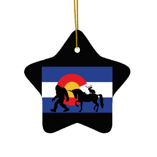 Mythical Creature and Jeep in Colorado Flag Ceramic Ornaments