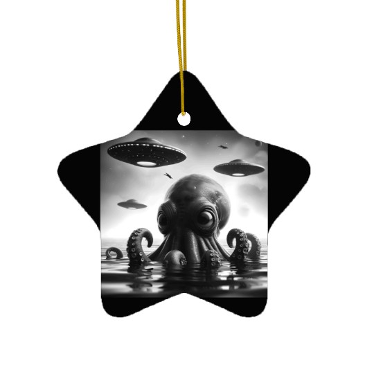 Octopus 2squid Funny Graphic Selfie with UFOs Weir Ceramic Ornaments