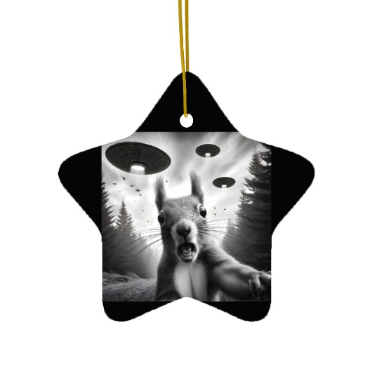 Squirrel Sci-Fi Funny Graphic Selfie with UFOs Wei Ceramic Ornaments