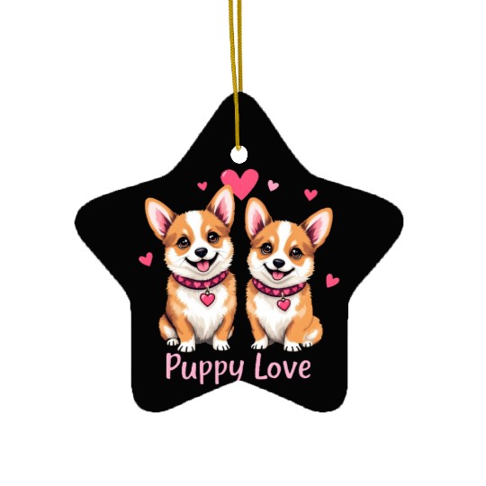Valentines Day - Puppy Love Corgi dog Ceramic Ornaments