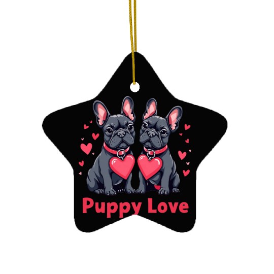 Valentines Day - Puppy Love French Bulldog Ceramic Ornaments
