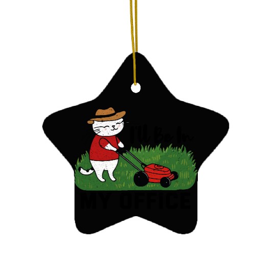 funny cat Lawn mowing Ceramic Ornaments