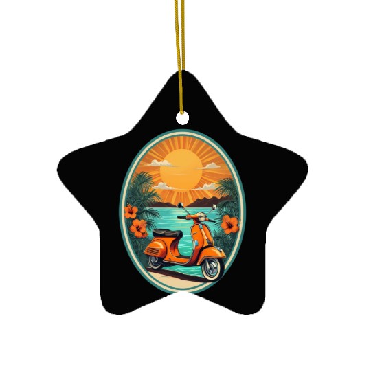 Beach Sunset Orange Scooter by Tropical Ceramic Ornaments