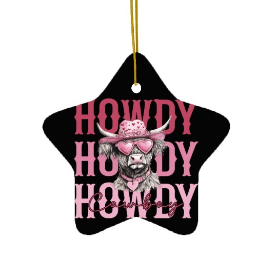 Highland cow - Howdy Cowboy Ceramic Ornaments