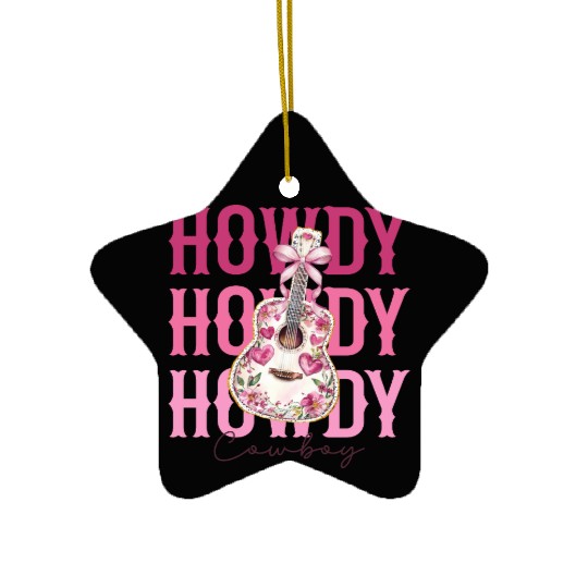 Howdy Howdy Cowboy Pink Guitar Ceramic Ornaments