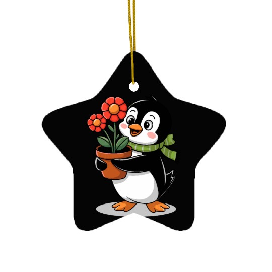 Cute Penguin Gardener Garden Joyful Design Ceramic Ornaments