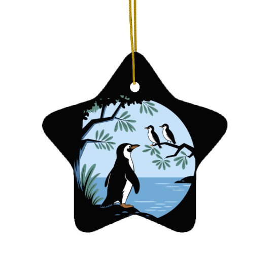 Birdwatching Penguins Nature Scene Ceramic Ornaments