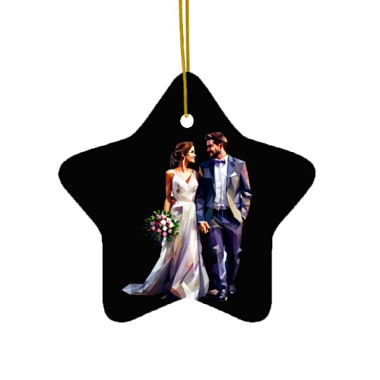 Elegant Bride and Groom Wedding Design Ceramic Ornaments