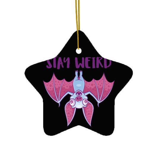 Stay Weird Quirky Albino Vampire Bat Cartoon Ceramic Ornaments