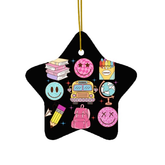Back To School School Bus Smiling Faces Pencil Cra Ceramic Ornaments
