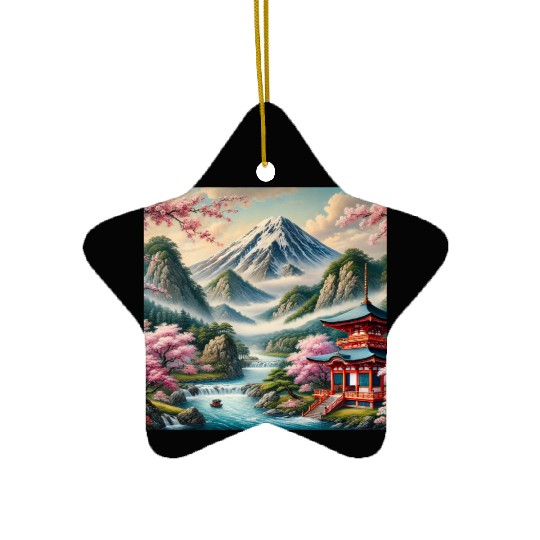 Serene Mount Fuji Landscape Art Print - Japanese C Ceramic Ornaments