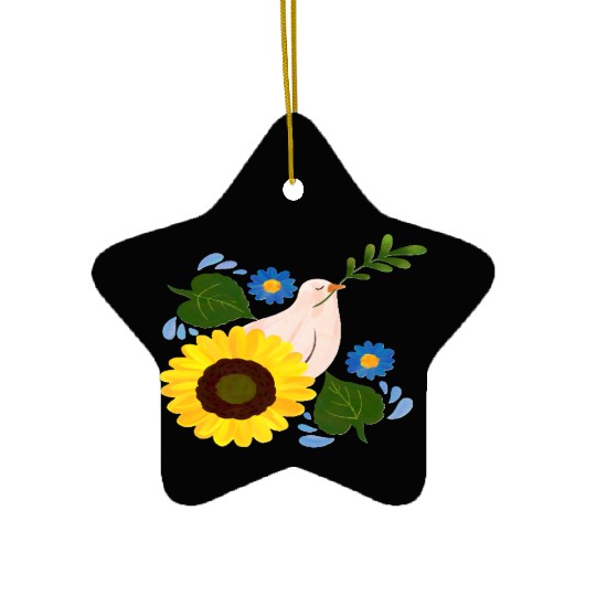 Peaceful Bloom - Dove and Sunflower Harmony Ceramic Ornaments