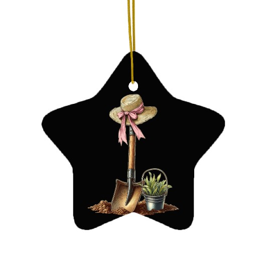 Coquette Bow Gardening Gardener Shovel Mothers Day Ceramic Ornaments