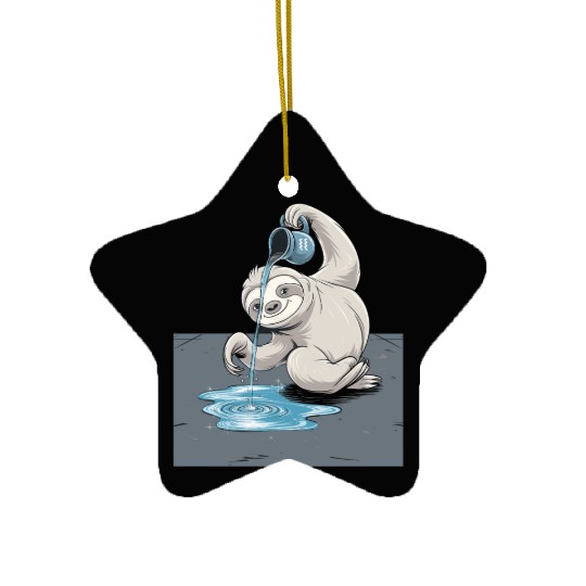 Aquarius Zodiac Sloth Pouring Water with Charm Ceramic Ornaments