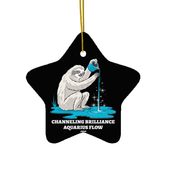 Channeling Brilliance Aquarius Zodiac Sloth Flow Ceramic Ornaments