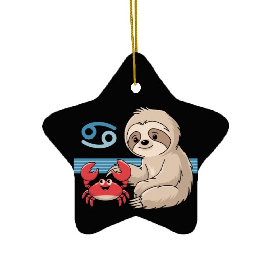 Cancer Zodiac Sloth with Adorable Crab Ceramic Ornaments