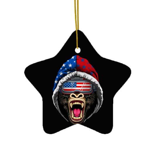 4th Of July Gorilla Lover USA American Flag Ceramic Ornaments