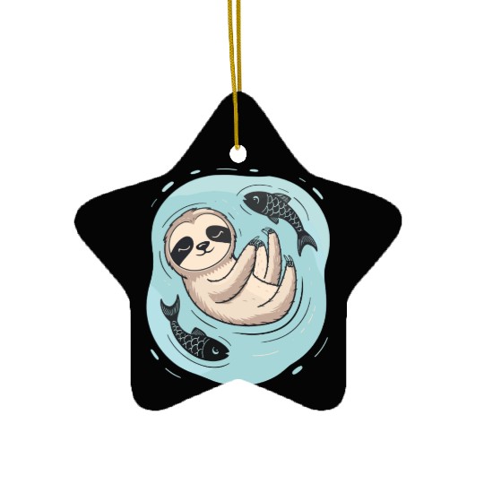 Pisces Zodiac Sloth Relaxing with Fish Dreams Ceramic Ornaments