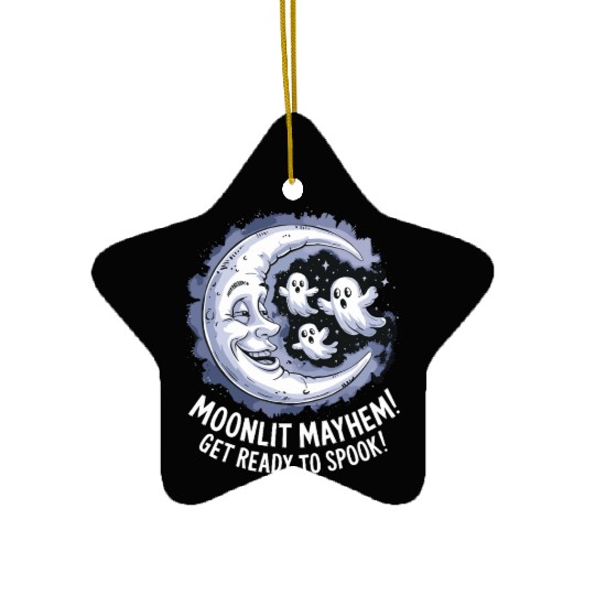 Moonlit Mayhem Ghostly Spook Under the Mondlight Ceramic Ornaments