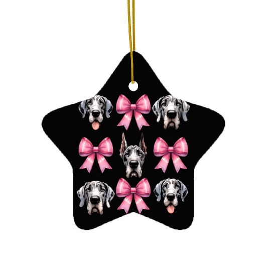 Coquette Bow Great Dane Dog Mom Pink Ribbon Cute Ceramic Ornaments