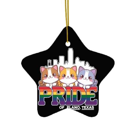 Pride of Plano City Texas USA Rainbow Flag Ceramic Ornaments