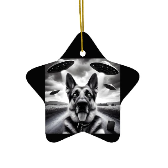 German shepherd Gsp Funny Graphic Selfie UFOs Weir Ceramic Ornaments
