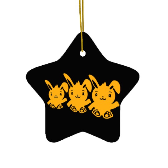 3 Rabbits Three Friends Team Crew Waving Sitting Ceramic Ornaments