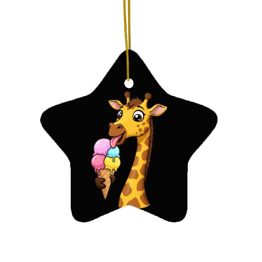 A giraffe licking a giant ice cream cone. Ceramic Ornaments