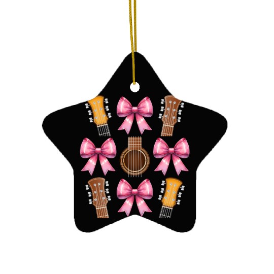 Coquette Bow Guitar Mom Guitarist Mothers Day Pink Ceramic Ornaments