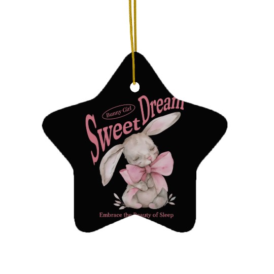 Happy Easter Bunny Coquette Bow Sweet Dream Easter Ceramic Ornaments