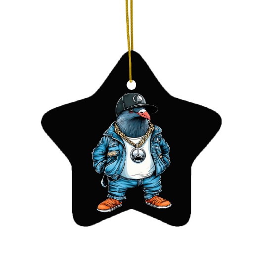 Gangster Pigeon with a Gold Chain Ceramic Ornaments