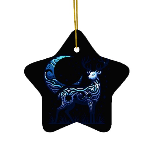 Celestial Deer Under Starry Night Moon Ceramic Ornaments