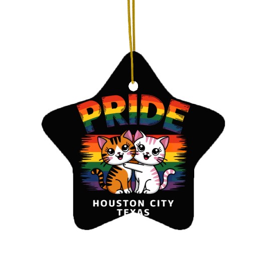 Pride Month Houston City Texas USA Rainbow Flag LG Ceramic Ornaments