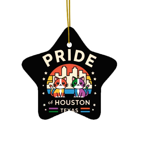 Pride of Houston City Texas USA Rainbow Flag Ceramic Ornaments