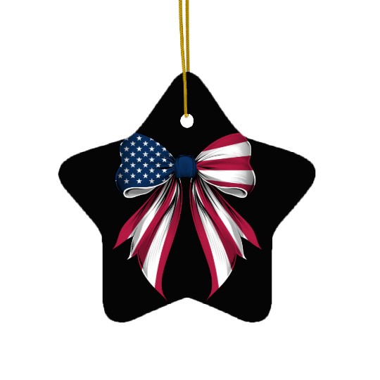Coquette Bow USA US Flag Patriotic Ribbon Mom Ceramic Ornaments