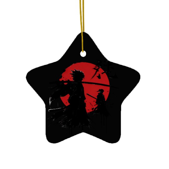 Shadow Samurai Warriors Under Blood Moon Ceramic Ornaments