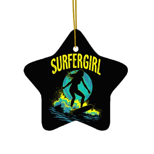 Surfer Girl Female Surfer Surfing Waves Ceramic Ornaments
